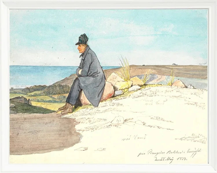 Martinus Rørbye – Sitzender Mann in den Hügeln von Bangsbo 1833 | Giclée Kunstdruck gerahmt