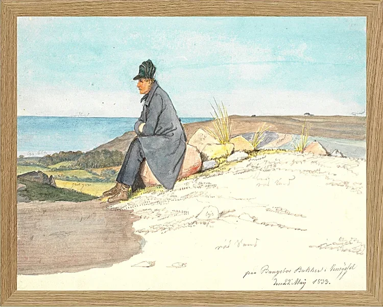 Martinus Rørbye – Sitzender Mann in den Hügeln von Bangsbo 1833 | Giclée Kunstdruck gerahmt