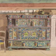 Martinus Rørbye | Bemalter Schrank in einer Stube von Læsø - 1847 | Gerahmter Kunstdruck | Goldenes Zeitalter Dänemark