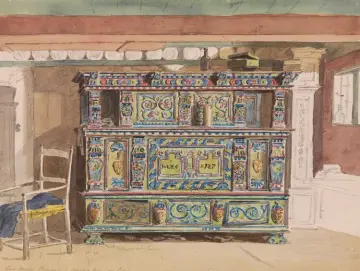 Martinus Rørbye | Bemalter Schrank in einer Stube von Læsø - 1847 | Gerahmter Kunstdruck | Goldenes Zeitalter Dänemark
