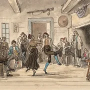 Martinus Rørbye | Dans i stuen på en norsk bondegård – 1832 | Indrammet kunsttryk | Danmarks Guldalder