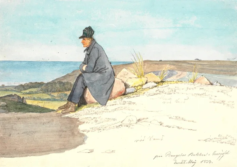 Martinus Rørbye | Sitzender Mann in den Hügeln von Bangsbo – 1833 | Gerahmter Kunstdruck | Goldenes Zeitalter Dänemark