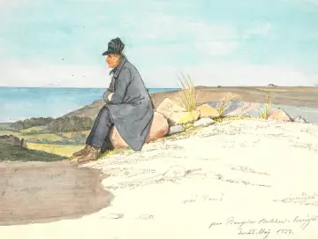 Martinus Rørbye | Sitzender Mann in den Hügeln von Bangsbo – 1833 | Gerahmter Kunstdruck | Goldenes Zeitalter Dänemark