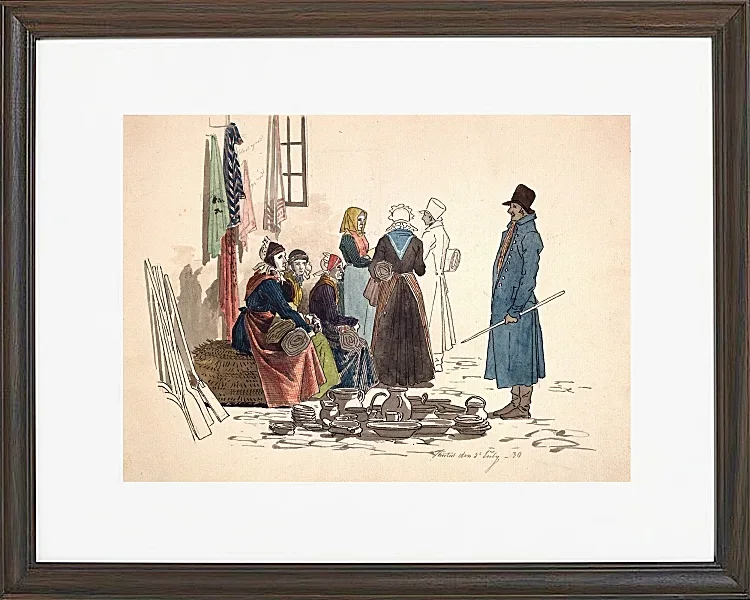 Martinus Rørbye – Szene vom Platz in Thisted 1830 | Giclée Kunstdruck gerahmt