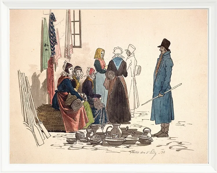 Martinus Rørbye – Szene vom Platz in Thisted 1830 | Giclée Kunstdruck gerahmt