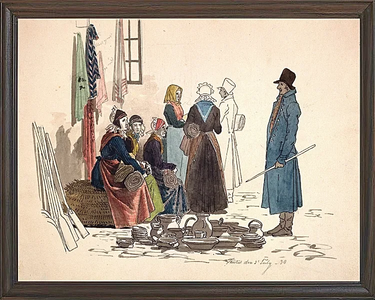 Martinus Rørbye – Szene vom Platz in Thisted 1830 | Giclée Kunstdruck gerahmt