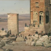 Martinus Rørbye | Grækere arbejder i ruinerne af Akropolis - 1834 | Indrammet kunsttryk | Danmarks Guldalder