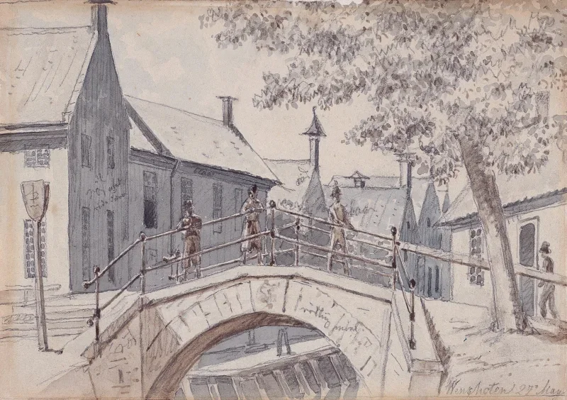 Martinus Rørbye | Eine Brücke über einen Kanal in Winschoten – 1834 | Gerahmter Kunstdruck | Goldenes Zeitalter Dänemark