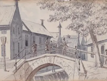 Martinus Rørbye | Eine Brücke über einen Kanal in Winschoten – 1834 | Gerahmter Kunstdruck | Goldenes Zeitalter Dänemark