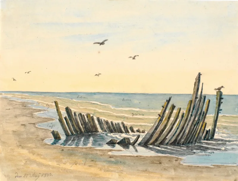 Martinus Rørbye – Wrack am Strand Nordstranden 1832 | Giclée Kunstdruck gerahmt