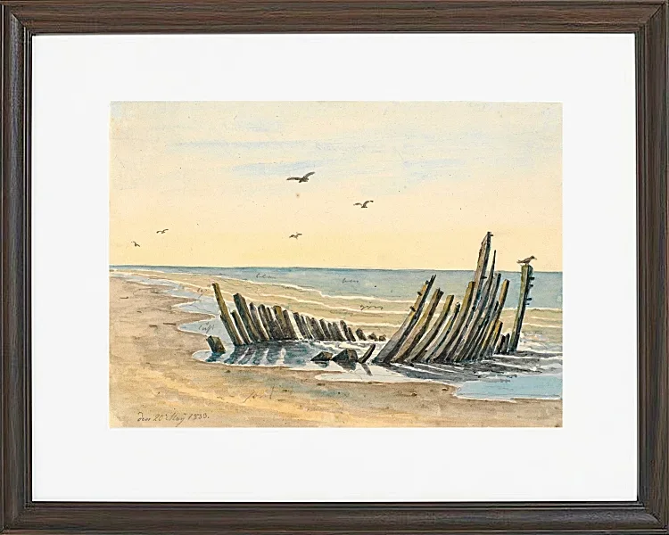 Martinus Rørbye – Wrack am Strand Nordstranden 1832 | Giclée Kunstdruck gerahmt