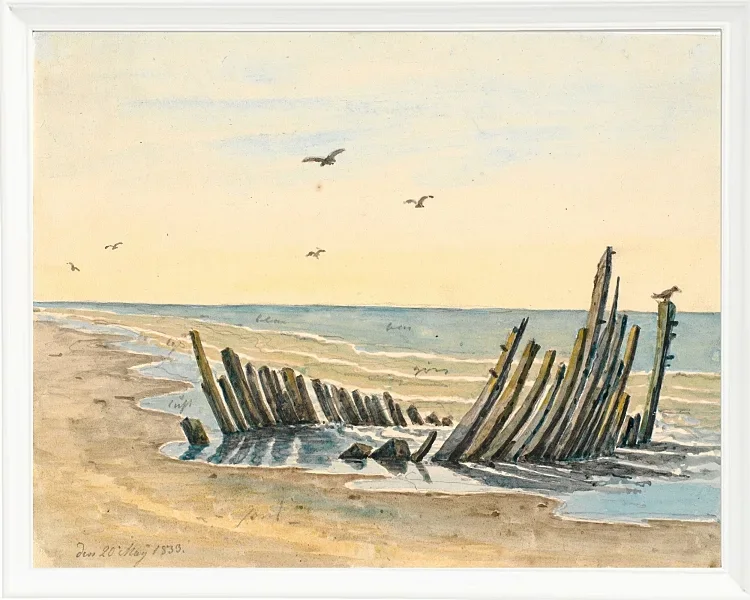 Martinus Rørbye – Wrack am Strand Nordstranden 1832 | Giclée Kunstdruck gerahmt