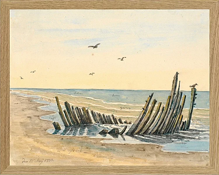 Martinus Rørbye – Wrack am Strand Nordstranden 1832 | Giclée Kunstdruck gerahmt