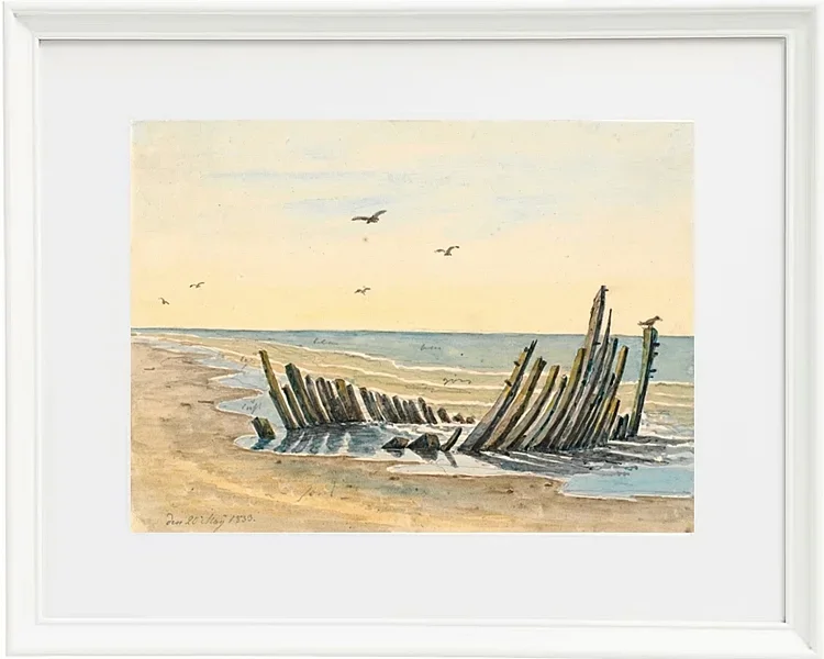 Martinus Rørbye – Wrack am Strand Nordstranden 1832 | Giclée Kunstdruck gerahmt