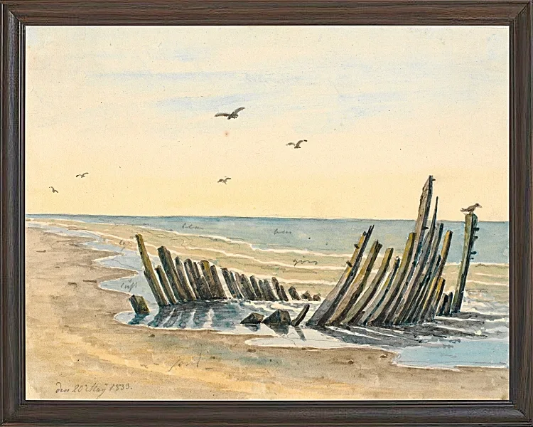 Martinus Rørbye – Wrack am Strand Nordstranden 1832 | Giclée Kunstdruck gerahmt