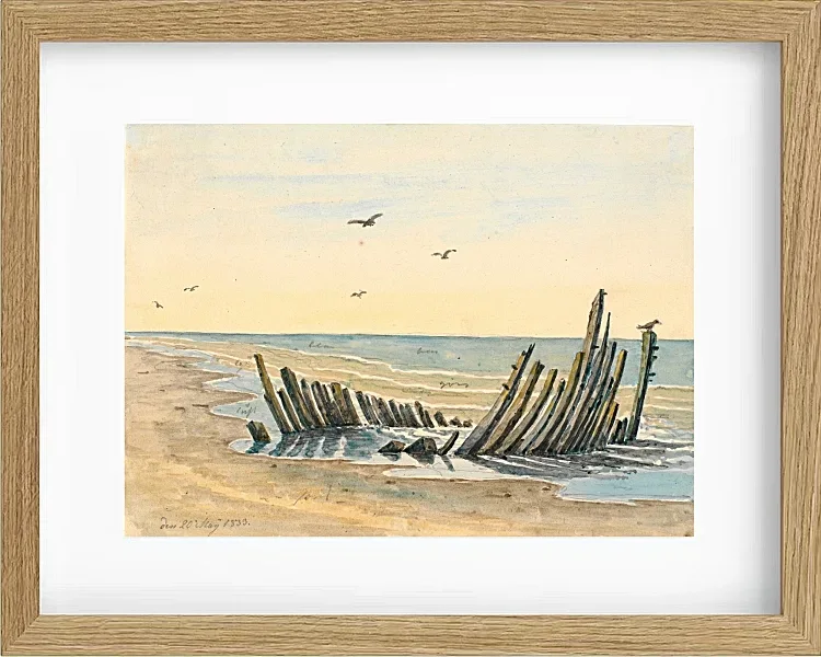 Martinus Rørbye – Wrack am Strand Nordstranden 1832 | Giclée Kunstdruck gerahmt