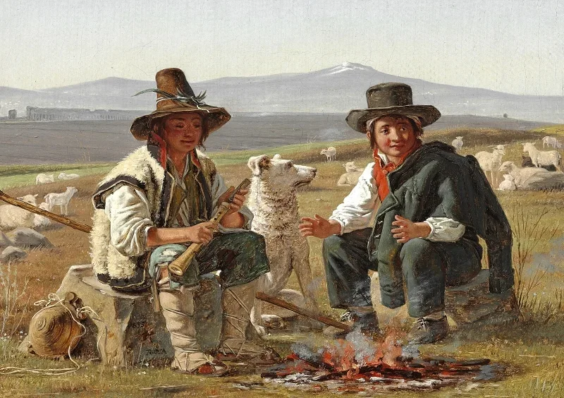 Martinus Rørbye | To italienske hyrdedrenge i en hytte - 1835 | Indrammet kunsttryk | Danmarks Guldalder