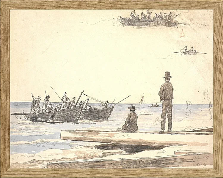 Martinus Rørbye – Zwei Fischerboote fahren zum Strand von Skagen 1846 | Giclée Kunstdruck gerahmt