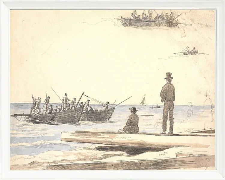 Martinus Rørbye – Zwei Fischerboote fahren zum Strand von Skagen 1846 | Giclée Kunstdruck gerahmt