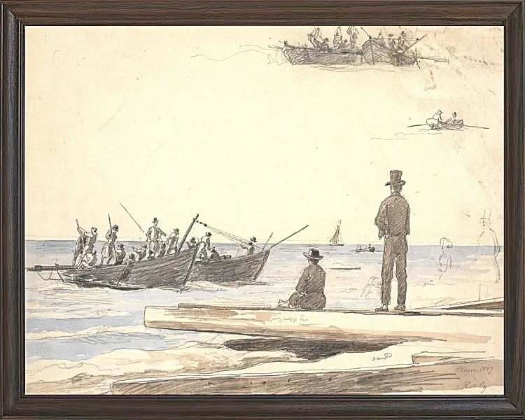 Martinus Rørbye – Zwei Fischerboote fahren zum Strand von Skagen 1846 | Giclée Kunstdruck gerahmt