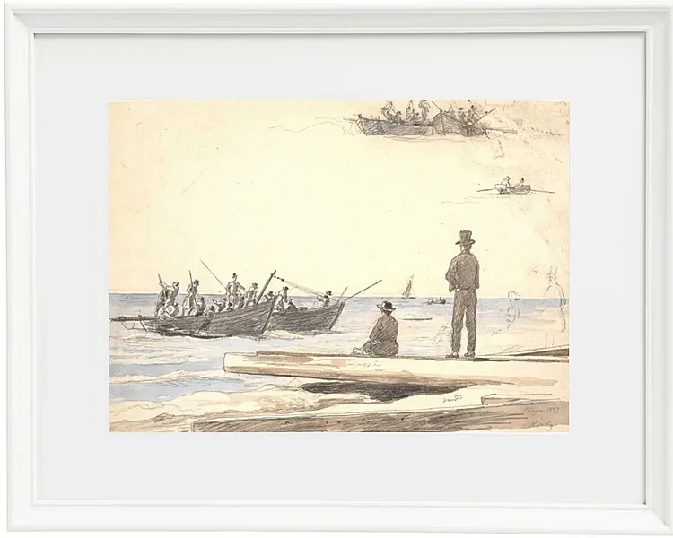 Martinus Rørbye – Zwei Fischerboote fahren zum Strand von Skagen 1846 | Giclée Kunstdruck gerahmt