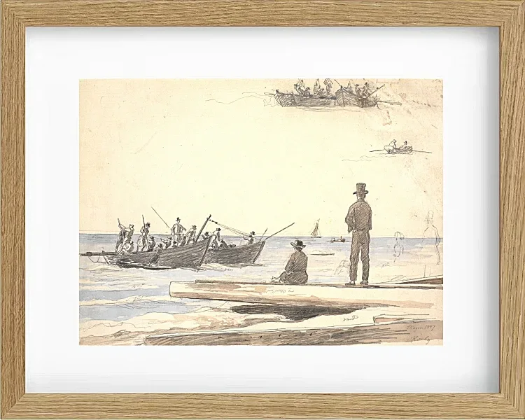 Martinus Rørbye – Zwei Fischerboote fahren zum Strand von Skagen 1846 | Giclée Kunstdruck gerahmt