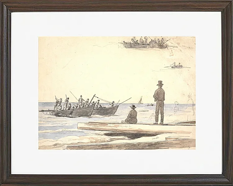 Martinus Rørbye – Zwei Fischerboote fahren zum Strand von Skagen 1846 | Giclée Kunstdruck gerahmt