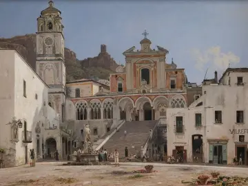 Martinus Rørbye | Blick auf den Platz in Amalfi – 1834 | Gerahmter Kunstdruck | Goldenes Zeitalter Dänemark