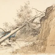 Martinus Rørbye | Træstamme, der læner sig op ad en klippe – 1830 | Indrammet kunsttryk | Danmarks Guldalder