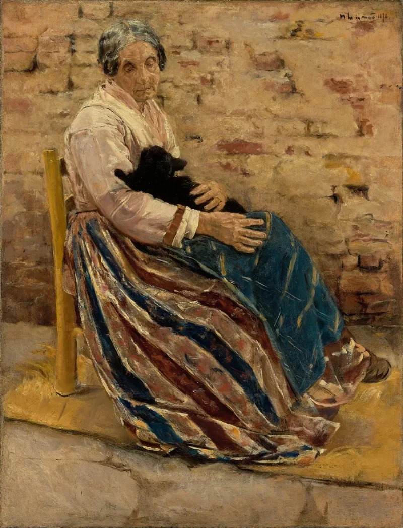 Max Liebermann - 01 Eine alte Frau mit Katze 1878 | Giclée Kunstdruck gerahmt