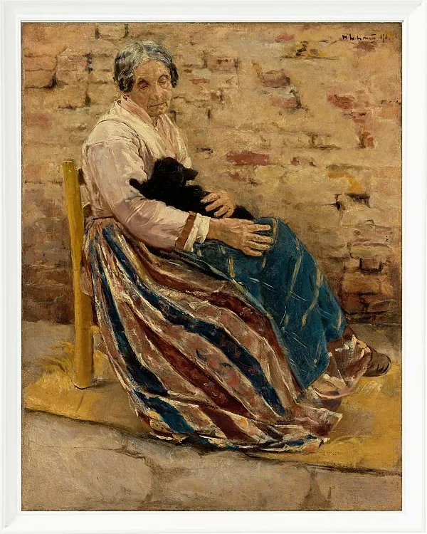 Max Liebermann - 01 Eine alte Frau mit Katze 1878 | Giclée Kunstdruck gerahmt