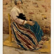 Max Liebermann - 01 Eine alte Frau mit Katze 1878 | Giclée Kunstdruck gerahmt