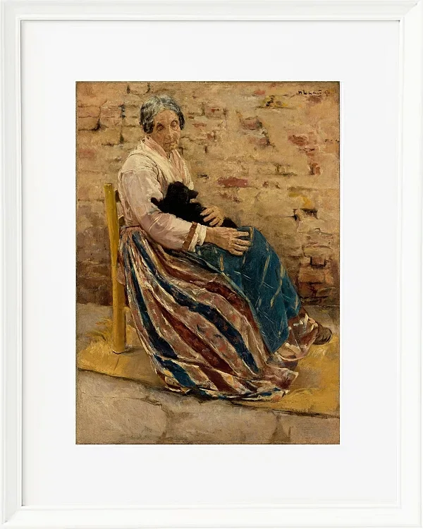 Max Liebermann - 01 Eine alte Frau mit Katze 1878 | Giclée Kunstdruck gerahmt