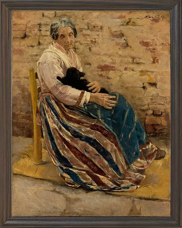 Max Liebermann - 01 Eine alte Frau mit Katze 1878 | Giclée Kunstdruck gerahmt