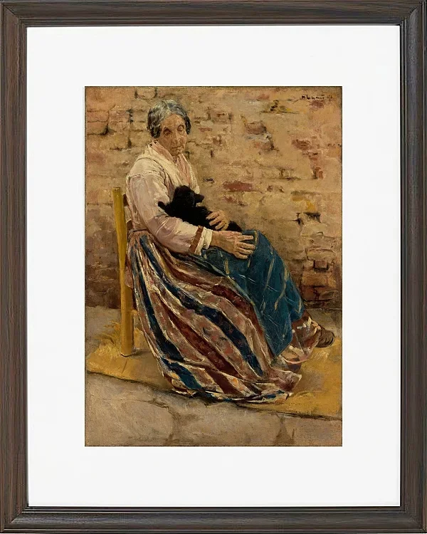 Max Liebermann - 01 Eine alte Frau mit Katze 1878 | Giclée Kunstdruck gerahmt