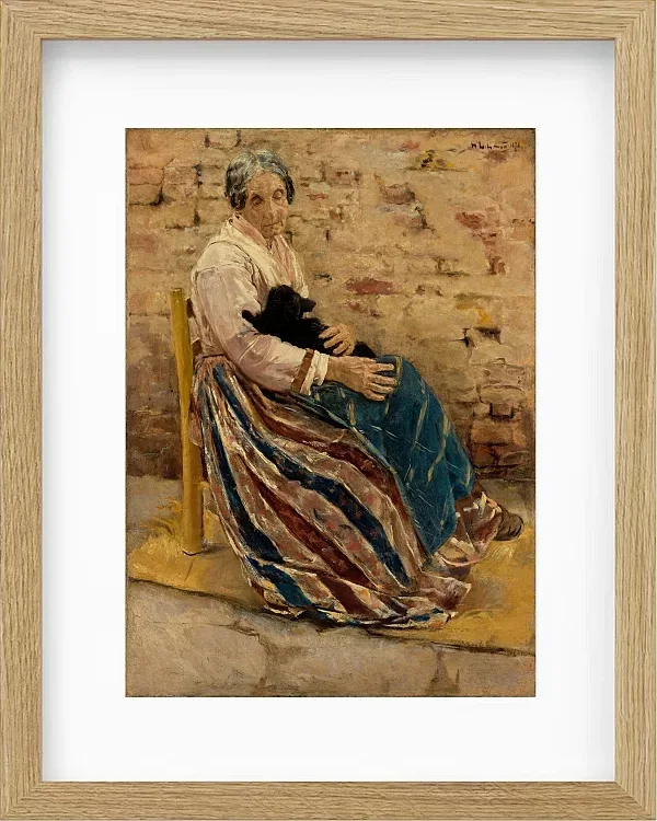 Max Liebermann - 01 Eine alte Frau mit Katze 1878 | Giclée Kunstdruck gerahmt