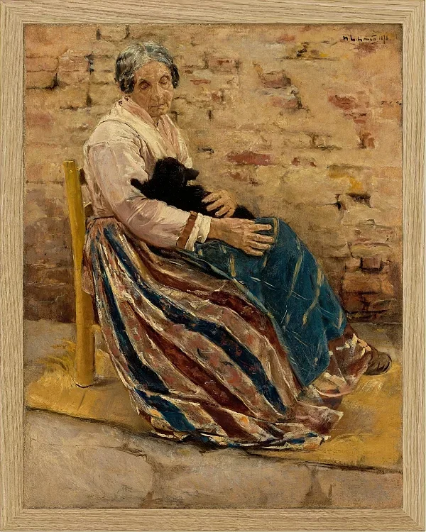 Max Liebermann - 01 Eine alte Frau mit Katze 1878 | Giclée Kunstdruck gerahmt