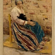 Max Liebermann - 01 Eine alte Frau mit Katze 1878 | Giclée Kunstdruck gerahmt