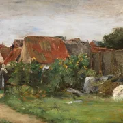 Max Liebermann - 09 Landsbyhuse med solsikker 1890 | Indrammet giclée-kunsttryk