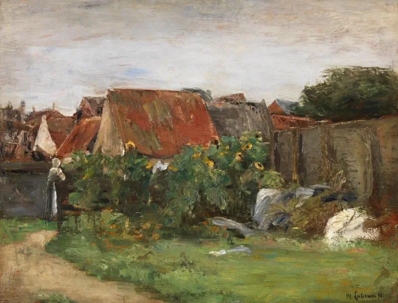 Max Liebermann - 09 Landsbyhuse med solsikker 1890 | Indrammet giclée-kunsttryk