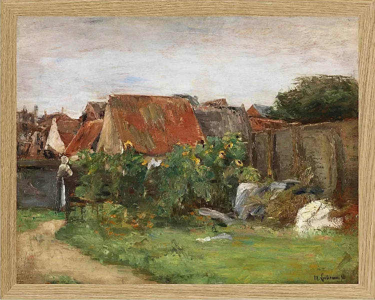 Max Liebermann - 09 Landsbyhuse med solsikker 1890 | Indrammet giclée-kunsttryk