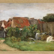 Max Liebermann - 09 Landsbyhuse med solsikker 1890 | Indrammet giclée-kunsttryk