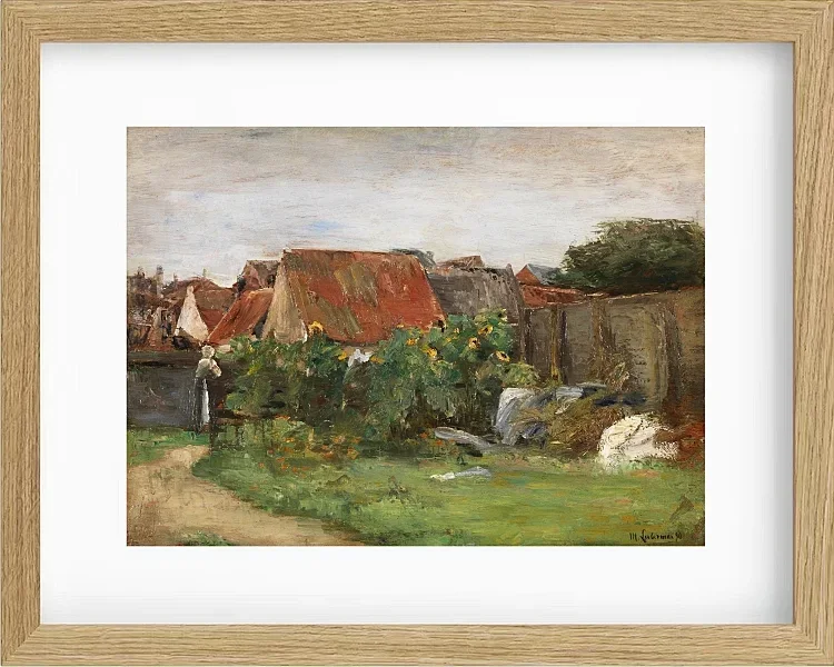 Max Liebermann - 09 Landsbyhuse med solsikker 1890 | Indrammet giclée-kunsttryk