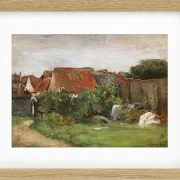 Max Liebermann - 09 Landsbyhuse med solsikker 1890 | Indrammet giclée-kunsttryk