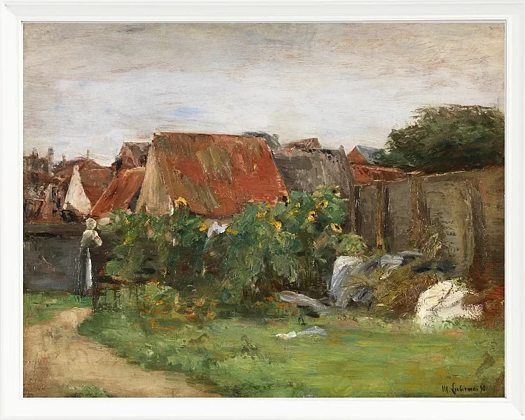 Max Liebermann - 09 Landsbyhuse med solsikker 1890 | Indrammet giclée-kunsttryk
