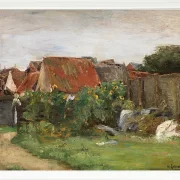Max Liebermann - 09 Landsbyhuse med solsikker 1890 | Indrammet giclée-kunsttryk