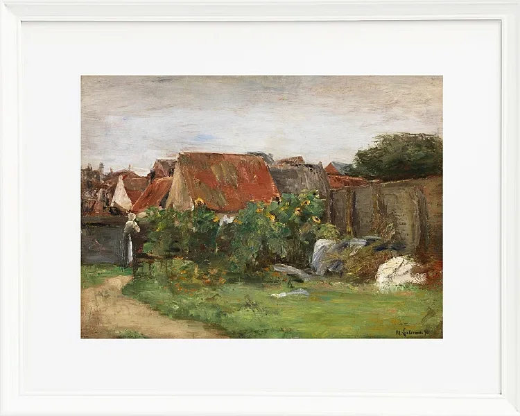 Max Liebermann - 09 Landsbyhuse med solsikker 1890 | Indrammet giclée-kunsttryk
