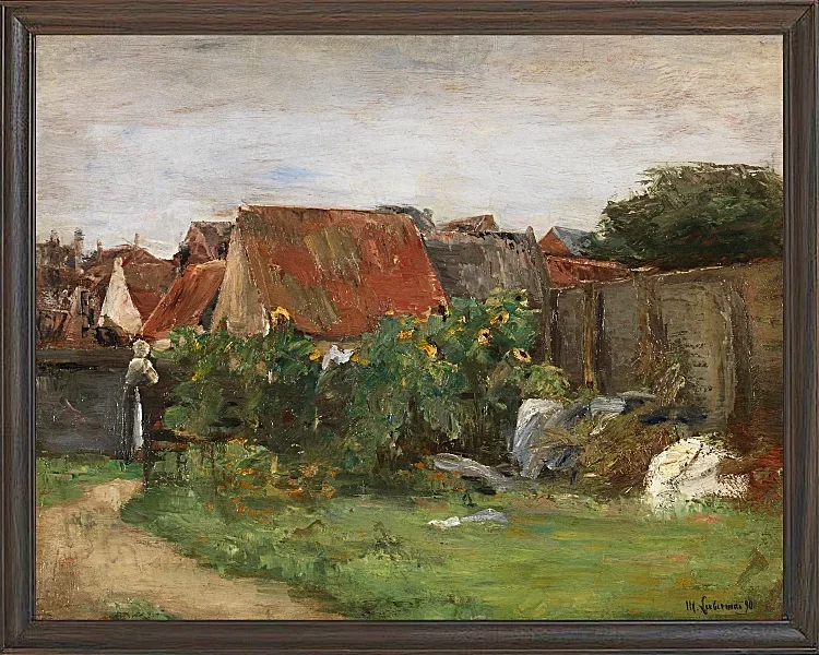 Max Liebermann - 09 Landsbyhuse med solsikker 1890 | Indrammet giclée-kunsttryk