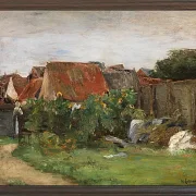 Max Liebermann - 09 Landsbyhuse med solsikker 1890 | Indrammet giclée-kunsttryk