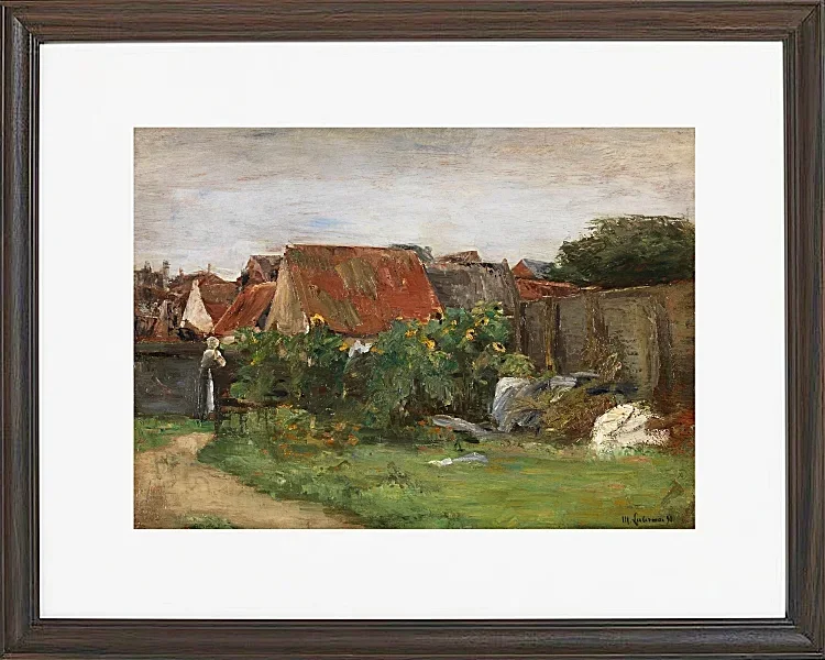 Max Liebermann - 09 Landsbyhuse med solsikker 1890 | Indrammet giclée-kunsttryk